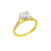 A three-quarter view of the Round cut diamond engagement ring in 14k yellow gold with a diamond band and solitaire setting