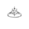A front view of the Marquise cut diamond engagement ring in 14k white gold with a prong band and hidden halo setting