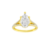 A front view of the Pear cut diamond engagement ring in 14k yellow gold with a prong band and cathedral setting