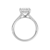 A profile view of the Princess cut diamond engagement ring in 14k white gold with a prong band and hidden halo setting