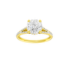 A front view of the Round cut diamond engagement ring in 14k yellow gold with a prong band and hidden halo setting