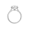 A profile view of the Pear cut diamond engagement ring in platinum with a prong band and solitaire setting