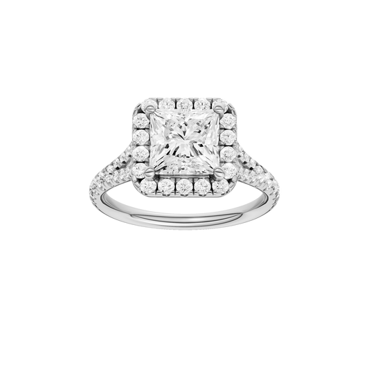 A front view of the Princess cut diamond engagement ring in 14k white gold with a prong band and solitaire setting