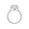 A profile view of the Princess cut diamond engagement ring in 14k white gold with a prong band and solitaire setting