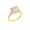 A three-quarter view of the Princess cut diamond engagement ring in 14k yellow gold with a prong band and solitaire setting