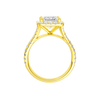 A profile view of the Princess cut diamond engagement ring in 14k yellow gold with a prong band and solitaire setting