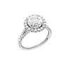 A three-quarter view of the Round cut diamond engagement ring in 14k white gold with a prong diamond band and split setting