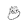 A three-quarter view of the Elongated cushion cut diamond engagement ring in platinum with a prong diamond band and split setting