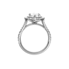 A profile view of the Marquise cut diamond engagement ring in 14k white gold with a prong diamond band and split setting