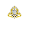 A front view of the Marquise cut diamond engagement ring in 14k yellow gold with a prong diamond band and split setting