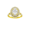 A front view of the Oval cut diamond engagement ring in 14k yellow gold with a prong diamond band and split setting
