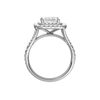 A profile view of the Princess cut diamond engagement ring in 14k white gold with a prong band and cathedral setting