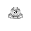 A front view of the Radiant cut diamond engagement ring in 14k white gold with a prong diamond band and split setting