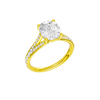 A three-quarter view of the Elongated cushion cut diamond engagement ring in 14k yellow gold with a diamond channel band and split setting