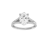 A front view of the Oval cut diamond engagement ring in platinum with a diamond channel band and split setting