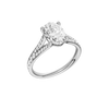 A three-quarter view of the Oval cut diamond engagement ring in 14k white gold with a diamond channel band and split setting