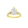 A front view of the Pear cut diamond engagement ring in 14k yellow gold with a diamond channel band and split setting