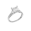 A three-quarter view of the Princess cut diamond engagement ring in platinum with a diamond channel band and split setting