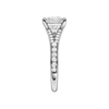 A side view of the Princess cut diamond engagement ring in platinum with a diamond channel band and split setting