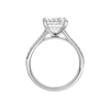 A profile view of the Princess cut diamond engagement ring in 14k white gold with a diamond channel band and split setting