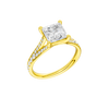 A three-quarter view of the Princess cut diamond engagement ring in 14k yellow gold with a diamond channel band and split setting