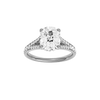 A front view of the Elongated Cushion cut diamond engagement ring in platinum  with a channel band and hidden halo setting