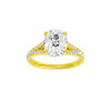 A front view of the Elongated Cushion cut diamond engagement ring in 14k yellow gold  with a channel band and hidden halo setting