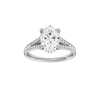 A front view of the Oval cut diamond engagement ring in 14k white gold with a channel band and hidden halo setting