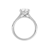 A profile view of the Pear cut diamond engagement ring in platinum with a channel band and cathedral setting