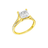 A three-quarter view of the Princess cut diamond engagement ring in 14k yellow gold with a diamond channel band and split setting