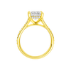 A profile view of the Princess cut diamond engagement ring in 14k yellow gold with a diamond channel band and split setting