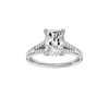 A front view of the Radiant cut diamond engagement ring in 14k white gold with a diamond channel band and split setting