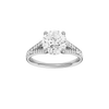 A front view of the Round cut diamond engagement ring in 14k white gold with a channel band and hidden halo setting