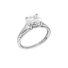 A three-quarter view of the Round cut diamond engagement ring in 14k white gold with a channel band and hidden halo setting