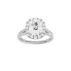 A front view of the Elongated cushion cut diamond engagement ring in 14k white gold with a diamond channel band and split setting