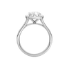 A profile view of the Elongated cushion cut diamond engagement ring in platinum with a diamond channel band and split setting