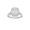 A front view of the Emerald cut diamond engagement ring in 14k white gold with a diamond channel band and split setting