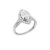 A three-quarter view of the Marquise cut diamond engagement ring in platinum with a channel band and solitaire setting