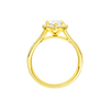 A profile view of the Marquise cut diamond engagement ring in 14k yellow gold with a channel band and solitaire setting