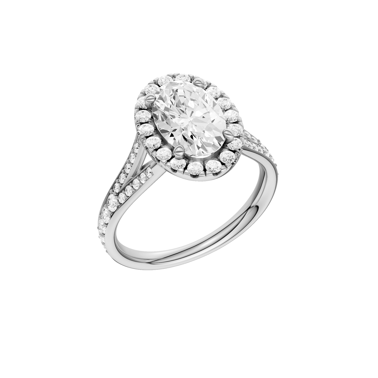 A three-quarter view of the Round cut diamond engagement ring in platinum with a plain band and solitaire setting