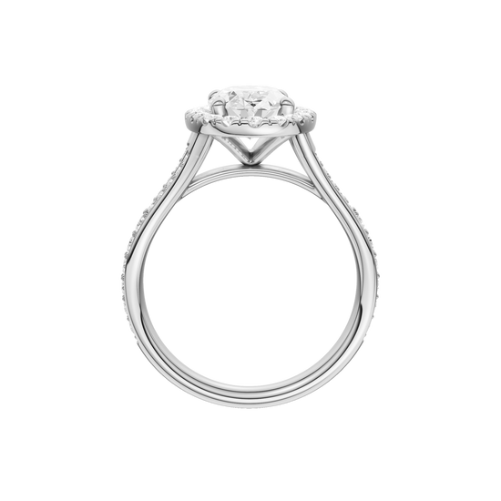A profile view of the Round cut diamond engagement ring in 14k white gold with a plain band and solitaire setting