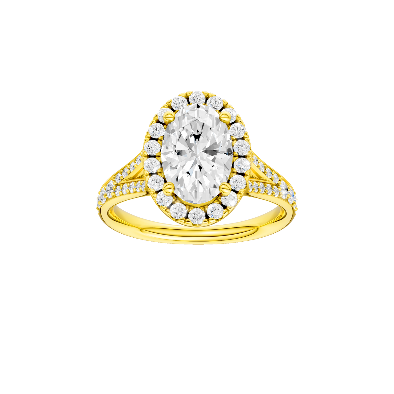 A front view of the Round cut diamond engagement ring in 14k yellow gold with a plain band and solitaire setting