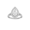 A front view of the Pear cut diamond engagement ring in platinum with a diamond channel band and split setting