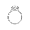 A profile view of the Pear cut diamond engagement ring in 14k white gold with a diamond channel band and split setting