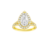 A front view of the Pear cut diamond engagement ring in 14k yellow gold with a diamond channel band and split setting