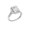A three-quarter view of the Radiant cut diamond engagement ring in 14k white gold with a diamond channel band and split setting