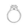 A profile view of the Radiant cut diamond engagement ring in 14k white gold with a diamond channel band and split setting