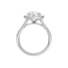 A profile view of the Round cut diamond engagement ring in 14k white gold with a diamond channel band and split setting