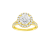 A front view of the Round cut diamond engagement ring in 14k yellow gold with a diamond channel band and split setting