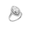 A  three-quarter view of the Marquise cut diamond engagement ring in 14k white gold with a diamond channel band and split setting
